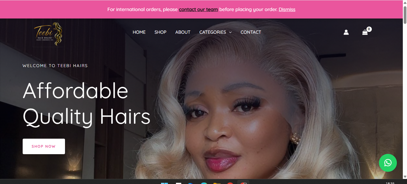 Teebi Hairs ecommerce website